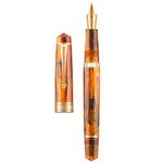 Asvine P20 Piston Fountain Pen Amber Resin, Iridium Fine Nib Gold Trim Smooth Writer Collection with Case Set,Gold,Transparent