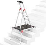 Hailo L80 ComfortLine Step Ladder Set with TP1 Stair Pedestal - Folding Aluminium Ladder with 4 XXL Safety Steps - Work Platform with Sturdy Aluminium Frame - Maximum Load 150 kg