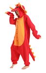 dressfan Animal Triceratops Dragon Onesie Red Dinosaur Christmas Halloween Cosplay Costume Pajamas Unisex Adults Teens,L