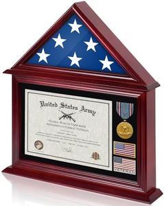 DecoWoodo Flag Certificate Display Case Box Fit a Folded 3'x5' Flag, Veteran Flag Display Case for America Flag, Flag Shadow Box Felt Lining for Badges Medals, Military Flag Display Case, Mahogany