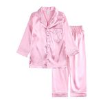 Verve Jelly Kids Toddler Baby Girl Boy Satin Pajamas Set Long Sleeve Button-Down Pajama Shirt Top+Pants Bottoms Sleepwear Outfits Pink 150 10-11 Years