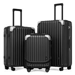 LEVEL8 Lightweight Carry-on Suitcase,Luggage Suitcase Set, ABS+PC Hardshell Spinner Trolley for Luggage with Double TSA (Black, 36L/68L/104L,3 Pcs Set)