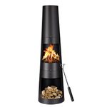 Chiminea Outdoor Fireplace, Cast Iron Chiminea 49.3 Inch Outdoor Fireplace for Patio, Patio Metal Rocket Fireplaces, Outdoor Wood Burning Fire Pit, Backyard Outdoor Fire Pits