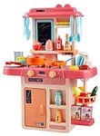 Little Hands Kids 42-Piece Kitchen Playset, with Realistic Lights & Sounds, Play Sink with Running Water,Dessert Shelf Toy & Kitchen Accessories Set for 3 Year Old Girls Item Name (Multicolor)