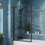 LUXURA® Black Square Framed Over Bath Shower Screen 6mm Toughened Safety Glass Panels 800mm Bathroom Reversible Screen