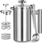 WORBIC French Press, 50 Ounce Double-Wall Insulated Coffee French Press, 3 Level Filtration System Stainless Steel French Press with 3 Extra Filter Screens, Large French Press