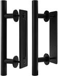 Peohud 2 Pack Sliding Barn Door Handle, Carbon Steel Pull and Flush Hardware Set, 12 Inch Heavy Duty Rustic Two-Side Design Door Hardware Set for Barn, Bedroom, Gate, Cabinet