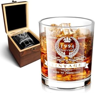 30th Birthday Gifts for Men, 1994 Whiskey Glass in Valued Wooden Box, Vintage 1994 Anniversary Etched 12oz Whiskey Rocks Glass for 30 Years Old for Men