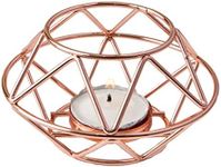 FASHIONCRAFT 8742 Geometric Design Rose Gold Metal Tealight Candle Holder, Candle Wedding Favor, Candle Centerpiece, Pack of 2