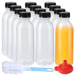 zmybcpack 12 Pack 16oz PP Heat-Resistant Plastic Juice Bottles with Lids, Plastic Smoothie Sensory Bottles, Reusable Bulk Beverage Bottles with Lids for Juice, Beverage(Dishwasher Safe)