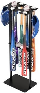 QBA Baseball Bat Holder Stand, Metal Bat Rack Holds Up to 8 Bats, 5 Balls, 4pcs Gloves, Bat Organizer for Home Garage Dugout, Black