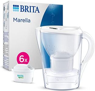 BRITA Marella Water Filter Jug White (2.4L) Half Year Pack incl. 6X MAXTRA PRO All-in-1 Cartridge - Fridge-Fitting jug with Digital LTI and Flip-Lid - Now in Sustainable Smart Box Packaging