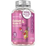 Calcium and Vitamin D3 Gummies for Kids | 90 Gummies | High-Strength 320mg Calcium with 800IU Vitamin D3 | Strawberry & Vanilla Flavoured Calcium & Vitamin D3 Kids | Not Calcium Tablets | 3-12 Years