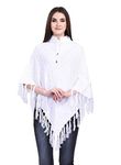 eWools Women Ladies Girls Winter Wear Round Neck Self Design Woolen Cardigans Sweaters Shrugs Latest Poncho (B2_Large) White