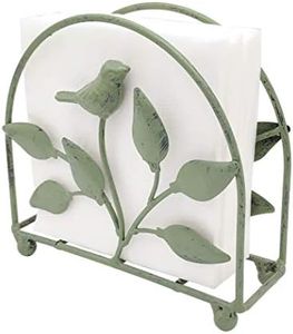 Cast Iron Bird & Tree Classic Napkin Holder/Tabletop Freestanding Tissue Dispenser, Rustic Green