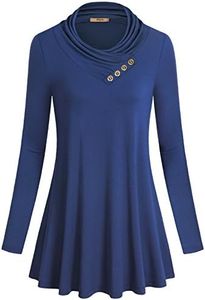 Miusey Long Womens Shirts for Leggings, Juniors Long Sleeve Pullover Tunic Top Shirt Dress Large Dark Blue