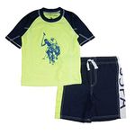 U.S. POLO ASSN. Boys' 2-Piece Swimsuit, Trunks and Rash Guard, Navy, Navy, 7