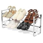 USTECH 2 Tier Adjustable Chrome Shoe Rack Storage Organizer | Portable, Large, Free Standing Closet Shelf for Bedroom and Entryway | Metal Shoe Shelf for Kids and Adults | 8 Pairs of Shoes