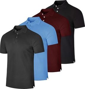 4 Pack: Big and Tall Men’s Cotton Pique Quick Dry Fit Polo Shirt Short Sleeve Golf Tennis Work Casual Collared Clothing Active Athletic Performance Tech Sports Clothes Plus Casual Top - Set 4, 5X