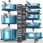 Axmon Kitchen Cabinet Cookware Organizer Stand Heavy Duty Metal Freestanding Multipurpose 5 Adjustable Compartments Kitchen Counter Pan And Pot Rack Storage Tiered Shelf For Kitchen Utensil (8 Tier)