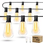 Torkase Outdoor String Lights Mains Powered,120FT/36M Garden Festoon Lights with 60+2 Shatterproof ST38 Plastic LED Edison Bulbs Waterproof for Outside Patio Pergola Gazebo Décor Wedding Cafe