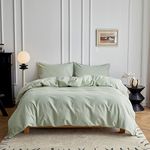 Simple&Opulence Linen Duvet Cover Double,Natural Linen Cotton Duvet Cover with Pillowcase,Duble Size Bedding Set,Soft Warm Breathable Bed Quilt Cover with Button Closure,200x200cm,Mint Green