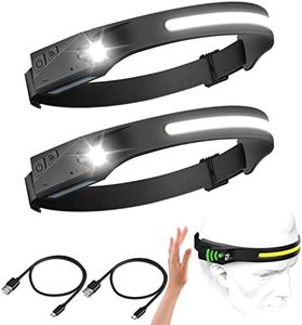 2PCS LED Rechargeable Headlamp with Motion Sensor All Perspectives 230° Illumination,Wide-Beam 350 Lumen , 5 light modes,IPX4 Waterproof, Type-C USB Headlamp for Running, Fishing, Repairing, Hiking, Cycling