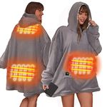 Sienna Oversized USB Heated Blanket Hoodie Ultra Soft Sherpa Fleece Throw Electric Fluffy Wearable Hooded Sweatshirt with Power Bank, Charcoal Grey