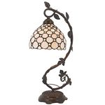 WERFACTORY Tiffany Table Lamp Cream Stained Glass Pearl Style Desk Light with Metal Leaf Base 8X10X21 Inches Decor Small Space Bedroom Home Office S005 Series