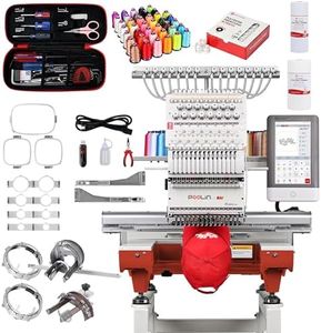 POOLIN Multi Needles Commercial Embroidery Machine with Auto Color Change, 13.8x19.7 Inch Embroidery Area, WiFi Transfer, Includes All Accessories for Hats, T-Shirts & Hoodies