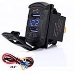 Switchtec Quick Charge 3.0 Dual USB Rocker Switch Style Charger Blue Voltmeter for Boats, Polaris, RZR 1000, Ranger, Mobile Home, RV, Can Am Spyders, Can Am Maverick, Can AM SxS, Golf Cart