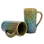 20 OZ Large Coffee Mugs, Coffee Cups Ceramic Tall Coffee Mugs with Handle, Unique Latte Tea Cup for Office and Home, Novelty Gifts for Men and Women, Set of 2 (Green & Blue)