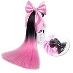 3T-SISTER Pigtails for Helmet with Bow Knot 14inch Helmet Ponytail Decoration for Motorcycle Bicycle Ski Helmet Accessories Reusable Suction Cup Design (Helmet not Included)