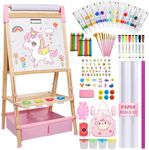 Easel for Kids,Adjustable Wooden Art Easel for Kids,119+ Art Supplies,Double Sided Magnetic Chalkboard and White Board Whit Storage Basket,Drawing and Painting for Aged 2-4,5-7,8-12,2 Paper Rolls