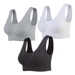 Lemef 3-Pack Seamless Sports Bra Wirefree Yoga Bra with Removable Pads for Women (2X-Large, Black&White&Grey)