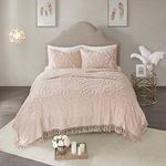 Madison Park Laetitia Lightweight 100% Cotton Quilt Set, Breathable Chenille Tufted, Shabby Chic Boho Medallion Design, Sham, Floral Blush w/Tassels, King/California King (104 in x 92 in) 3 Piece