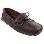 Minnetonka Men's Double Bottom Cowhide Moccasin, Dark Brown Lariat, 9 M US