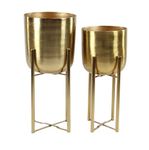 Deco 79 Metal Indoor Outdoor Dome Planter with Removable Stand, Set of 2 19", 22"H, Gold