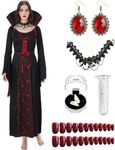 Moosth Vampire Halloween Costume Dress for Woman with Teeth Necklace Earrings Accessories (Vampire Dress, L)