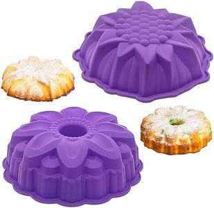 Bakerpan Silicone Regular and Fluted Cake Pan, 8 Inch Flower Cake Mold - Set of 2