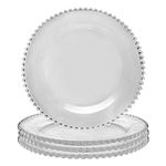 Set of Four Bella Perle Glass Dinner Plates with Beaded Edge - 26.5cm