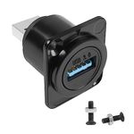 QIANRENON USB3.0 Male to Female Panel Mount Adapter 5Gbps USB Plug to Socket Conversion Connector USB3.0 Straight Through Mounting Socket D Panel/XLR Panel Mount, for USB Data Transfer/Charging