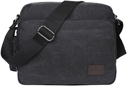 EGOGO Men's Canvas Messenger Bag Sling Shoulder Pack Daypack Cross Body Bag Satchel Bag for Work, School, and Daily Use E527-1 (Black)