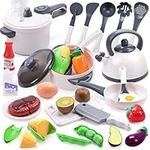 Cute Stone Kids Kitchen Toys, Pretend Play Cooking Toy Sets, Spray Pressure Pot and Pans Play Cutting Food & Cooking Utensils