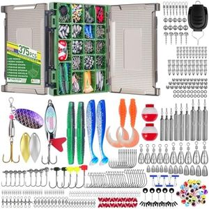 THKFISH 375pcs Fishing Accessories Kit, Double sided Organized Fishing Tackle Box with Tackle Included Hooks, Weights Sinkers, Bass Fishing Gear Gifts