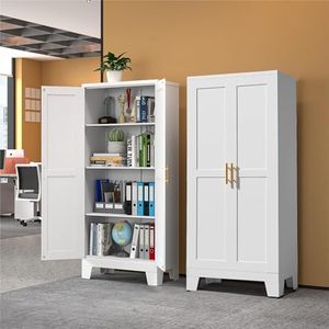 RISTERN White Metal Storage Cabinet, 61" Steel File Cabinet for Home Office, Kitchen Pantry Storage Cabinet with Doors and 3 Adjustable Shelves, Tool Cabinet, for Office, Home, Garage, School