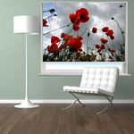 RED POPPY FIELD FLORAL IMAGE Printed Picture Blackout Photo Roller Blind - Custom Made Printed City Scenes Window Blind