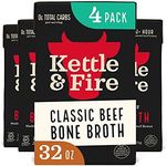 Kettle and Fire Classic Beef Bone Broth, Keto, Paleo, and Whole 30 Approved, Gluten Free, High in Protein and Collagen, 4 Pack (32 Ounces)