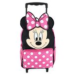 Disney Kids' 14 Inch Big Face Minnie Mouse Rolling Backpack, Pink