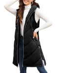 Xukk Puffer Vest for Women Long Down Waistcoat Hooded Coat Quilted Jacket Loose Thick Winter Zip Vest Gilet Outdoor Pockets